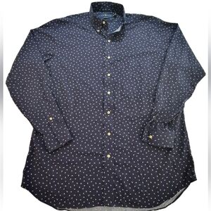 Ralph Lauren Performance Shirt Mens Large Tall Blue Geo Pattern Button Down LT